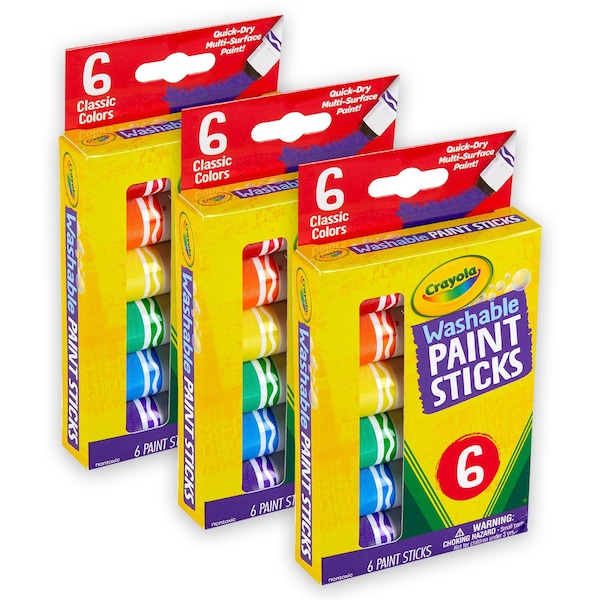 Washable Paint Sticks, 6 Colors, 18PK